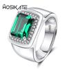 Wosikate Classic Square Emerald Green Gemstone Ring For Men   Copper Jewelry Wedding Band Accessories Gift Open Size