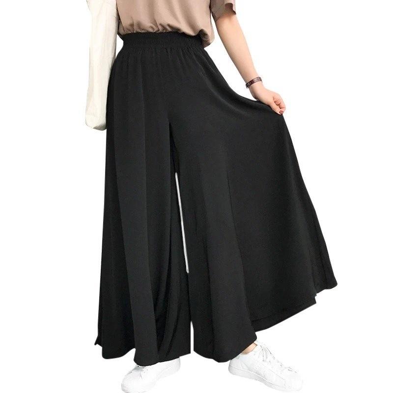 Women Ice Silk Wide Leg Pants Elastic High Waist Loose Maxi Trousers Plus Size Casual Beach Palazzo Pants Summer