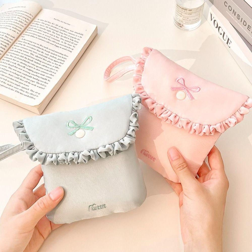 Portable Bow Embroidery Mini Storage Bag Multifunctional Solid Color Wallet Pouch Sanitary Napkins Bag Travel