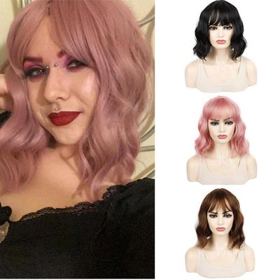 Bob Perücke mit Pony Kurzes Wasserwelle Lockiges Haar Cosplay Perücken Täglicher Gebrauch