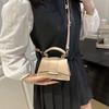 Mini Top Handle Crossbody Bag with Flap Metal Ring Detail, Chic Leather Shoulder Purse, Elegant Compact Handbag for Daily Party
