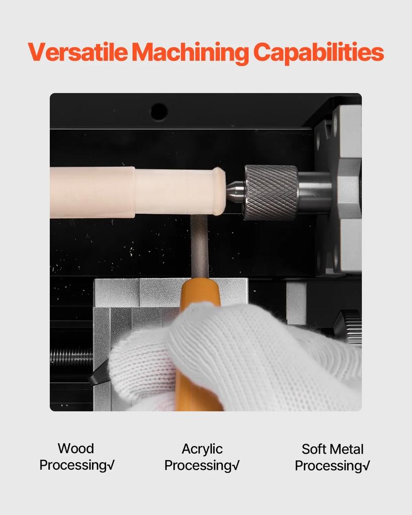 VEVOR Didaktische Mini-Metall-Drehmaschine, 70 x 130 mm(2,76 x 5,12 Zoll), 36W Metall-Drehmaschine, 20.000 U/min Drehzahl, mit 3-Backen-Futter