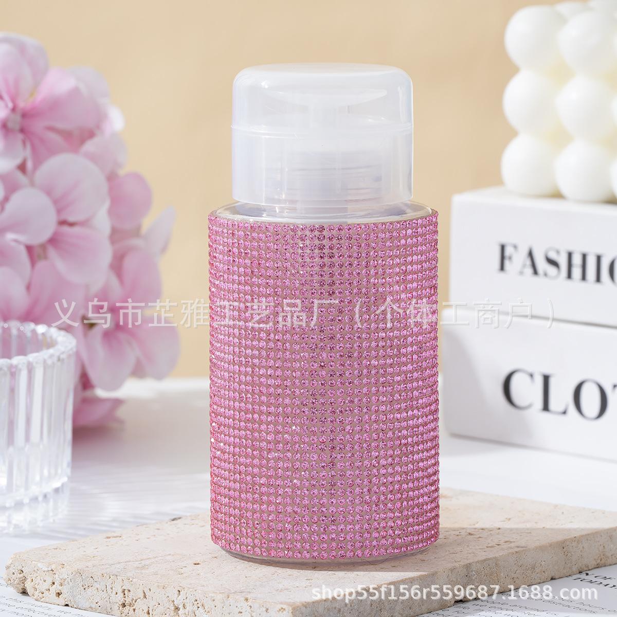 Diamond-set 200ml new full diamond pressing bottle makeup remover pressing bottle makeup water separate empty bottle travel portable bottle 200ml розовый