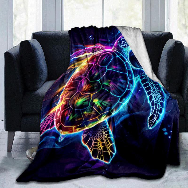 1pc Turtle Printing Lightweight Flannel Blanket, Comfortable and Warm Blanket, for Camping Sofa Bed and Couch Office, Suitable for Gift Blank