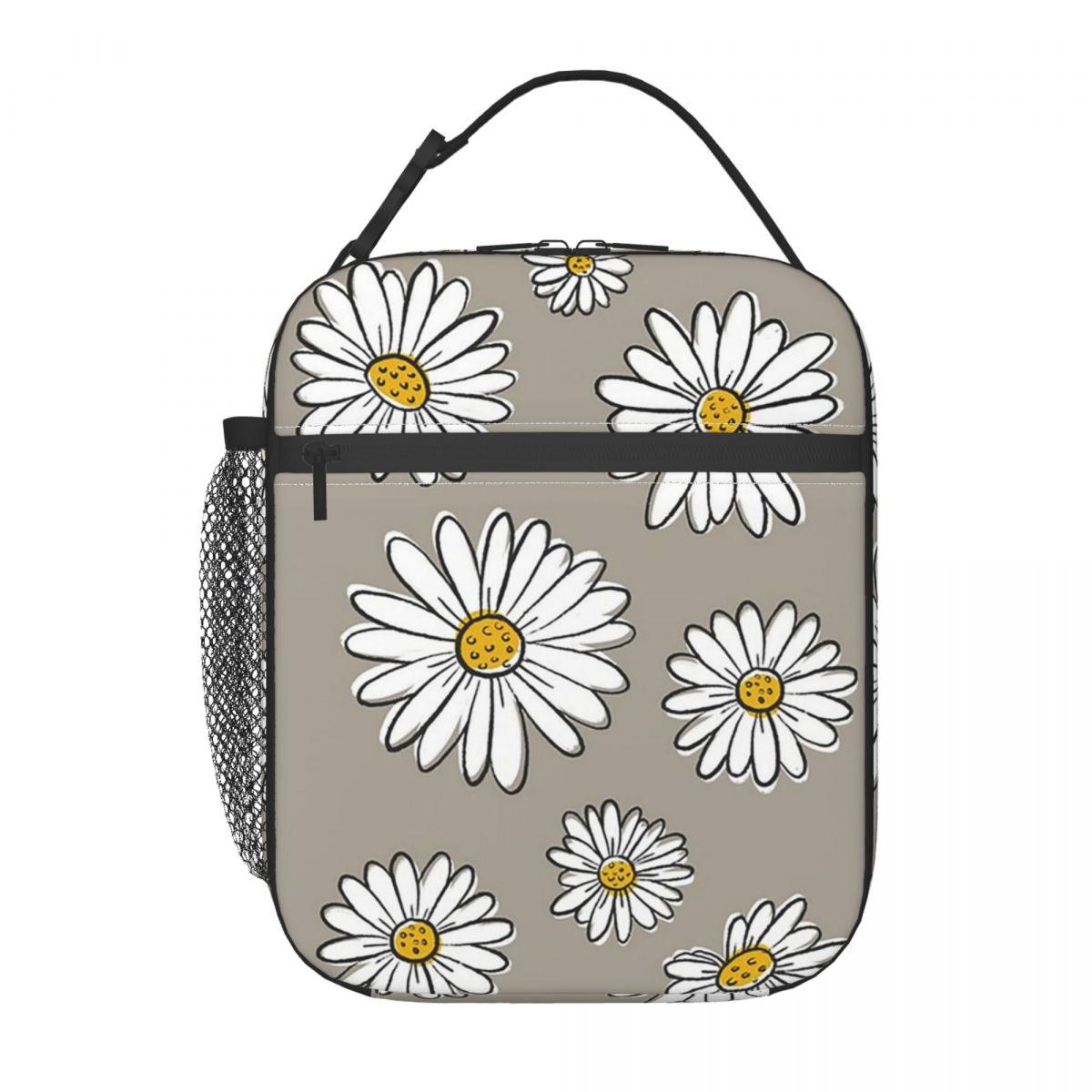 

Cartoon Black And White Daisy Pattern Insulated Lunch Bag for Women Kids Portable Food Boxes Thermal Lunch Box Tote One Size