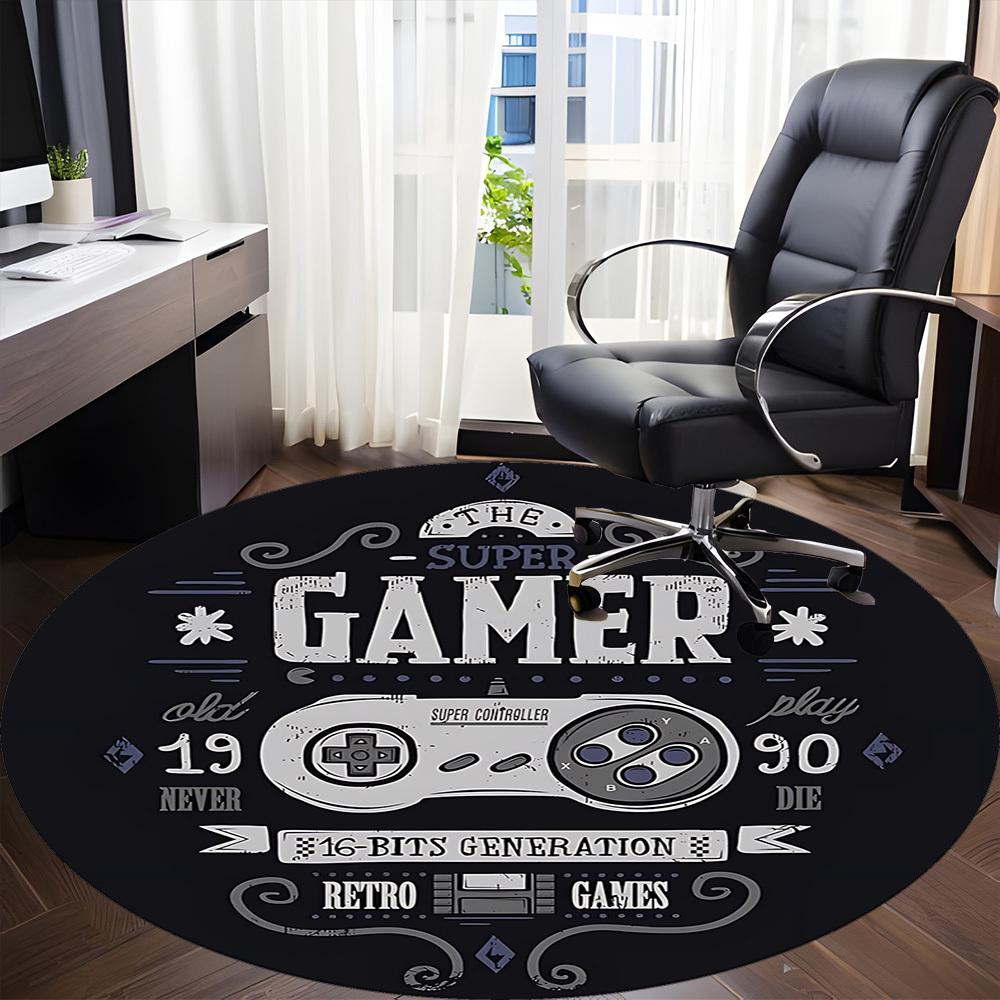 1pc Super Gamer Office Round Area Rug, Under Office Chairs Bedroom Living Room Home Decor, Room Deco