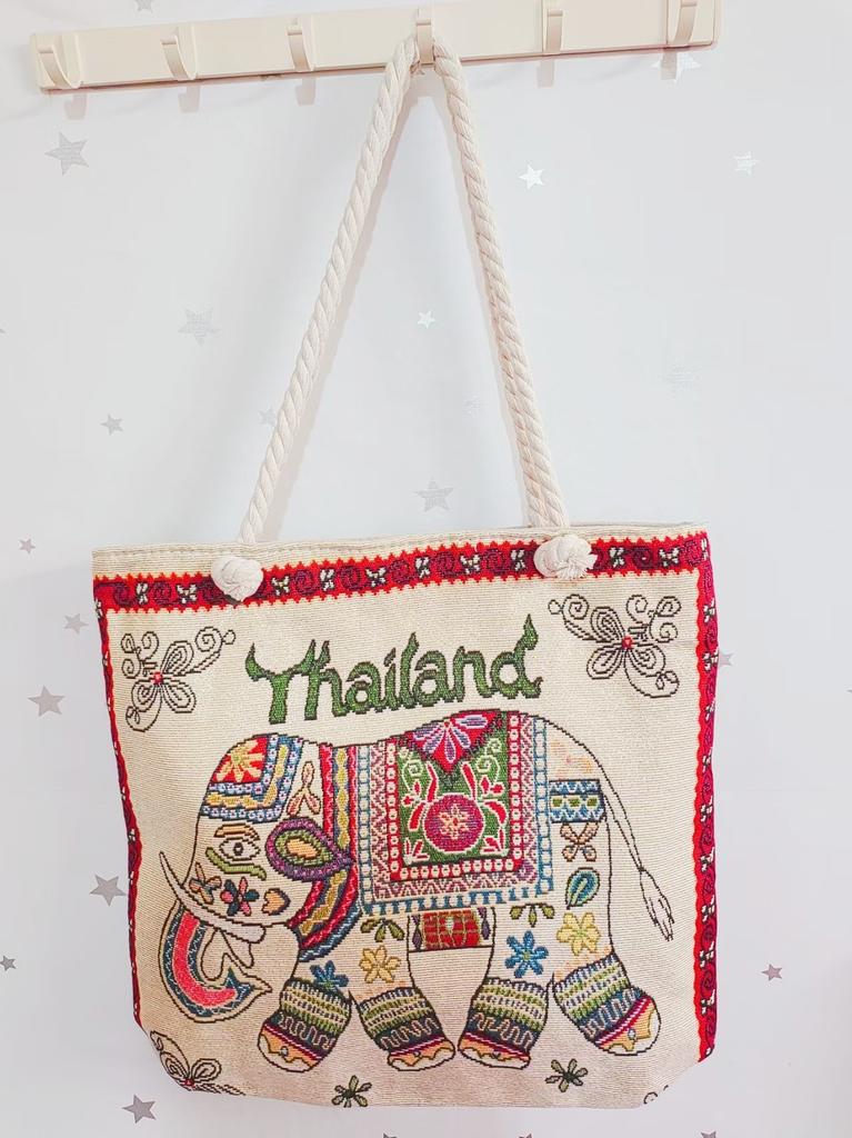 Ethnic style large shoulder bag South East Asia style double-sided embroidery cartoon animal elephant canvas bag female travel bag