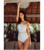 Korean Style Sheer Back Cross Off-Shoulder Slimming One-Piece Swimsuit for Women