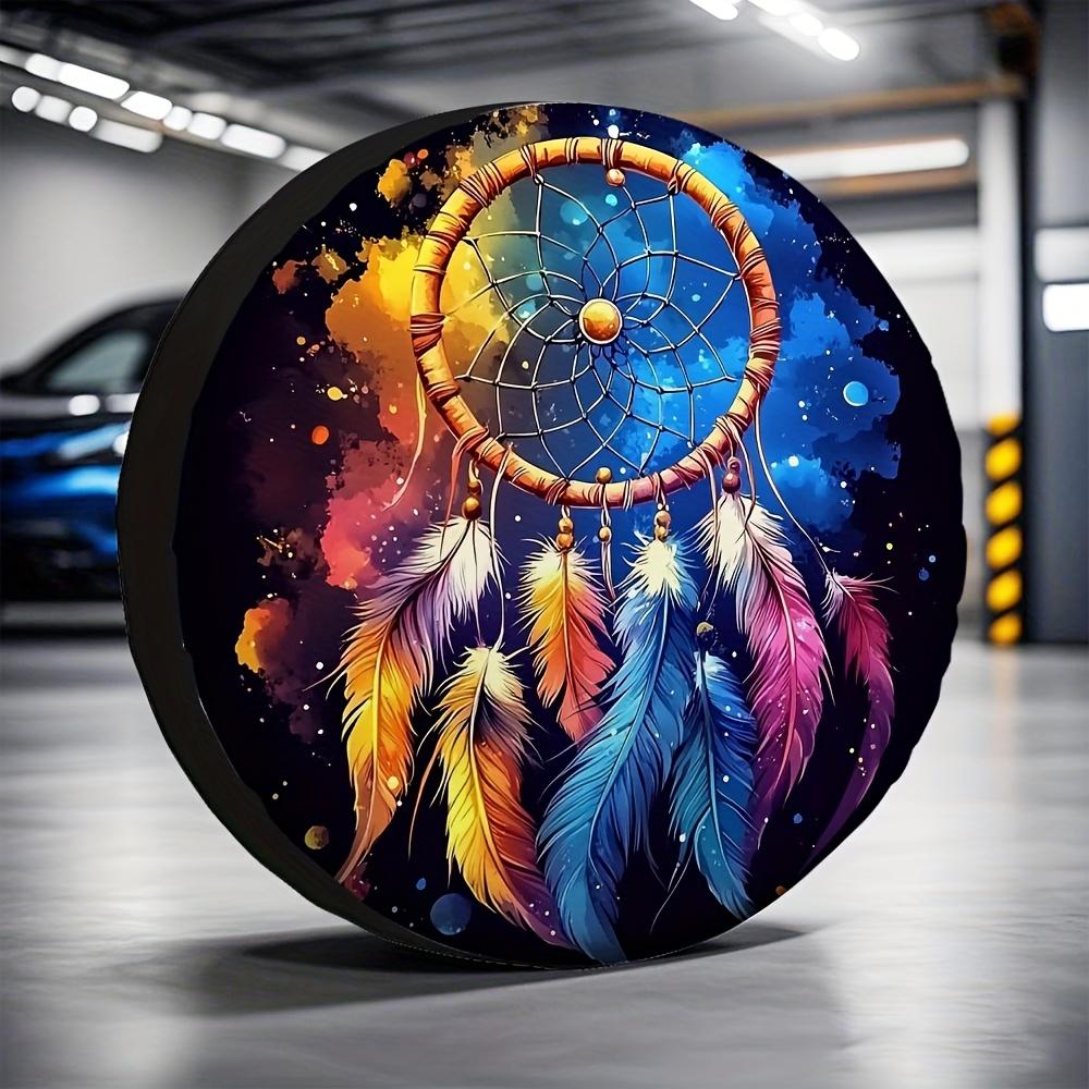1pc Dreamcatcher Design Tire Cover - Fit, 100% Polyester, Vibrant Watercolor Feather & Starry Night Theme, Perfect For Jeep Or O