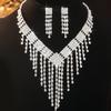 Zircon Bridal Jewelry Set Elegant Rhinestone Necklace Vintage Necklace Earring Set  Bridal