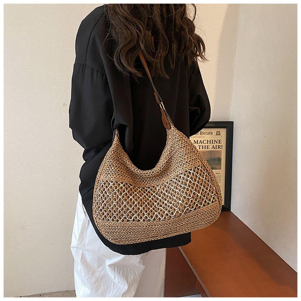 Simple Weave Tote Bag Fashion Summer Beach Straw Handbag Casual Bohemian Shoulder Bag Girls