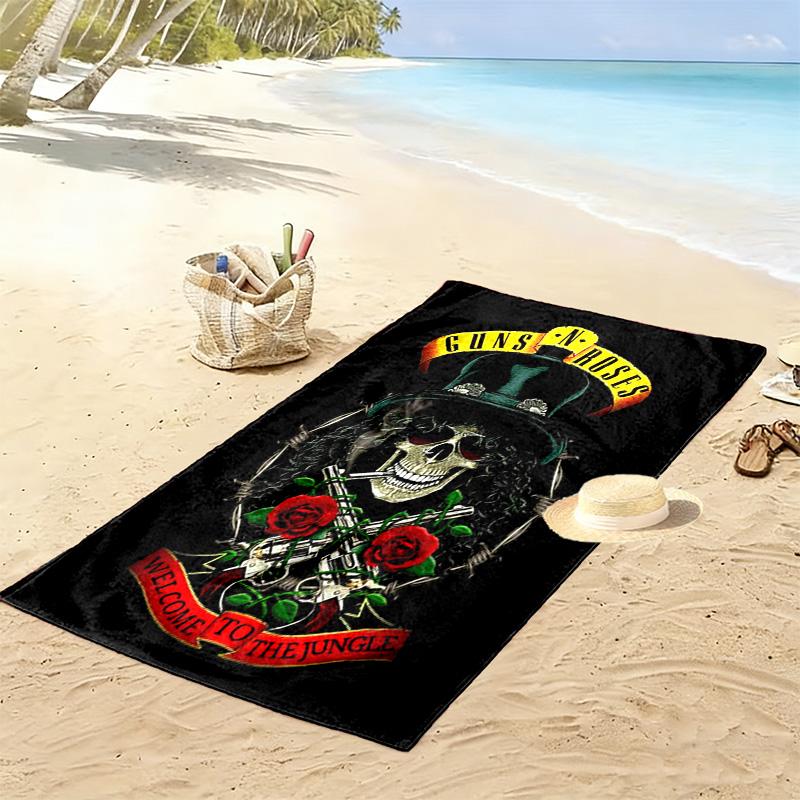 Guns&Roses Print Beach Towel, Large Soft Quick Dry Towel for Beach Camping Swimming