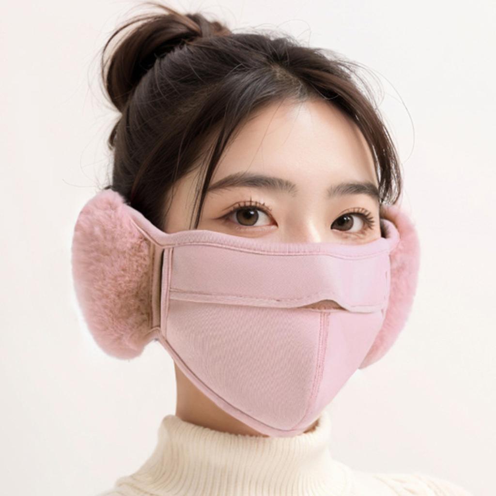 Women Simple Thermal Earmuffs Mask Autumn and Winter Windproof Pink Fleece Ear Cover Dustproof Cycling Earflap Outdoor Use