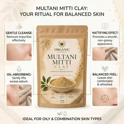 Organic Urban Multani Mitti Clay Powder | De-Tan & Tan Removal Clay Face Pack | Oil Control | for Oily & Combination Skin | 100g