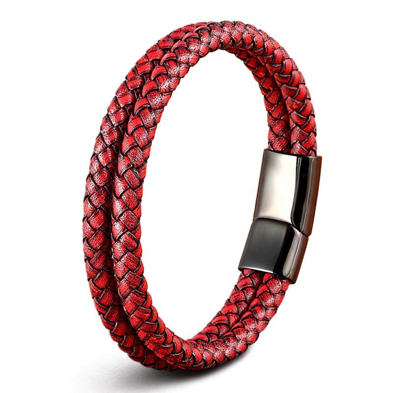 Pulsera de cuerda de cuero para hombre, 19/21/23 cm, estilo vintage, tejida a mano, para parejas, color negro, marrón, rojo y azul, elegantes pulseras casuales para hombre.