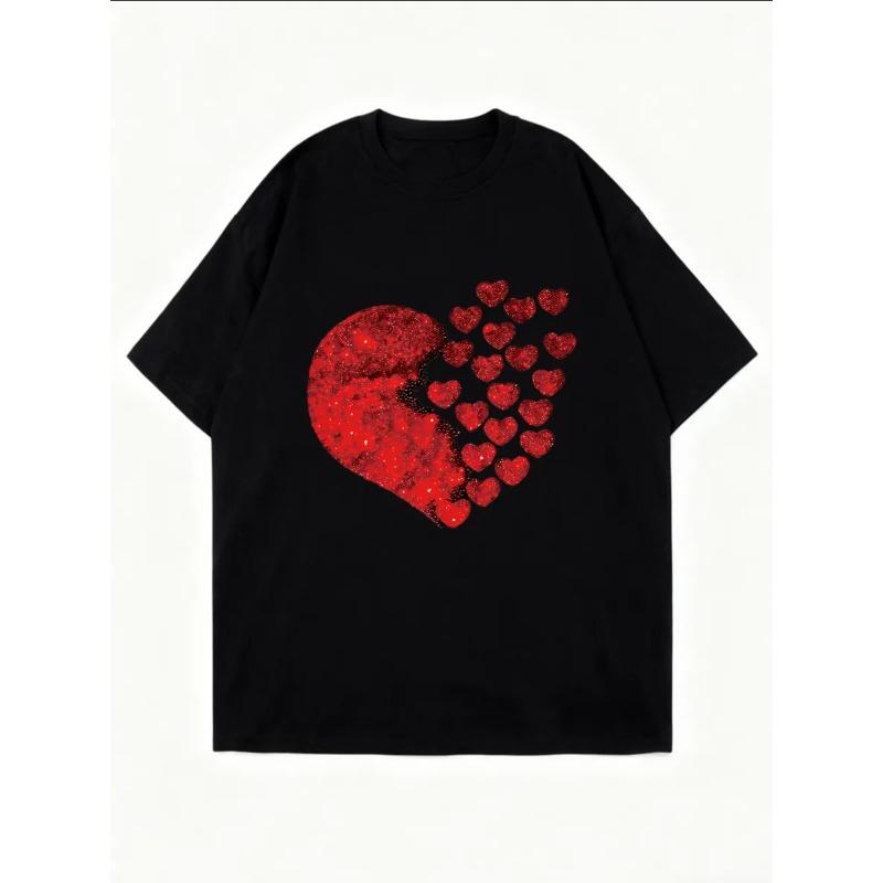 Women's Short-Sleeve T-Shirt with Red Sequin Broken Heart (Scattered Small Hearts) Print