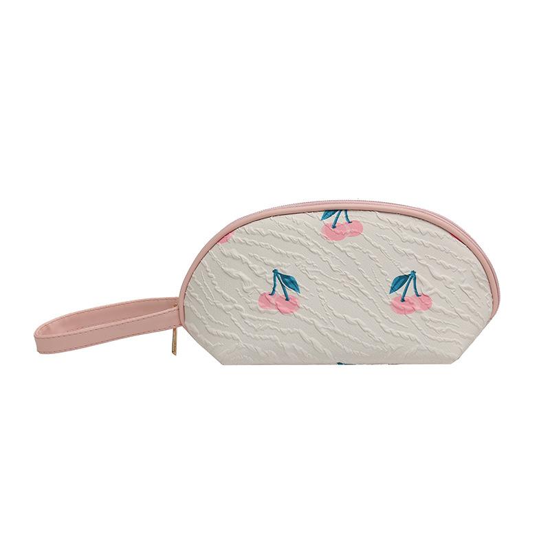 2026New half-moon-shaped floral hand-held cosmetic bag, portable makeup organizer, cute and unique, perfect as a small pouch or pencil case