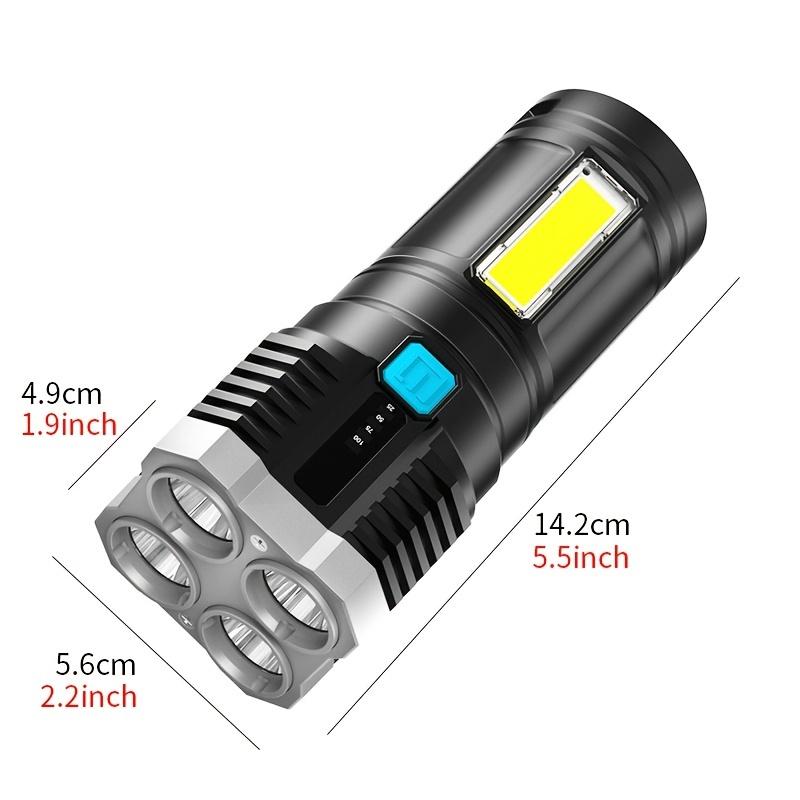 1pc LED Flashlight, Powerful 4 LED Flashlight With COB Side Light, 4 Modes USB Rechargeable LED Torch, Waterproof Built In Battery Flashlight