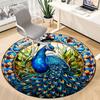 1pc Peacock StainedGlass Office Round Area Rug, Indoor Mat Suitable For Office, Under Office Chairs Bedroom Living Room Home Decor, Room Deco 015