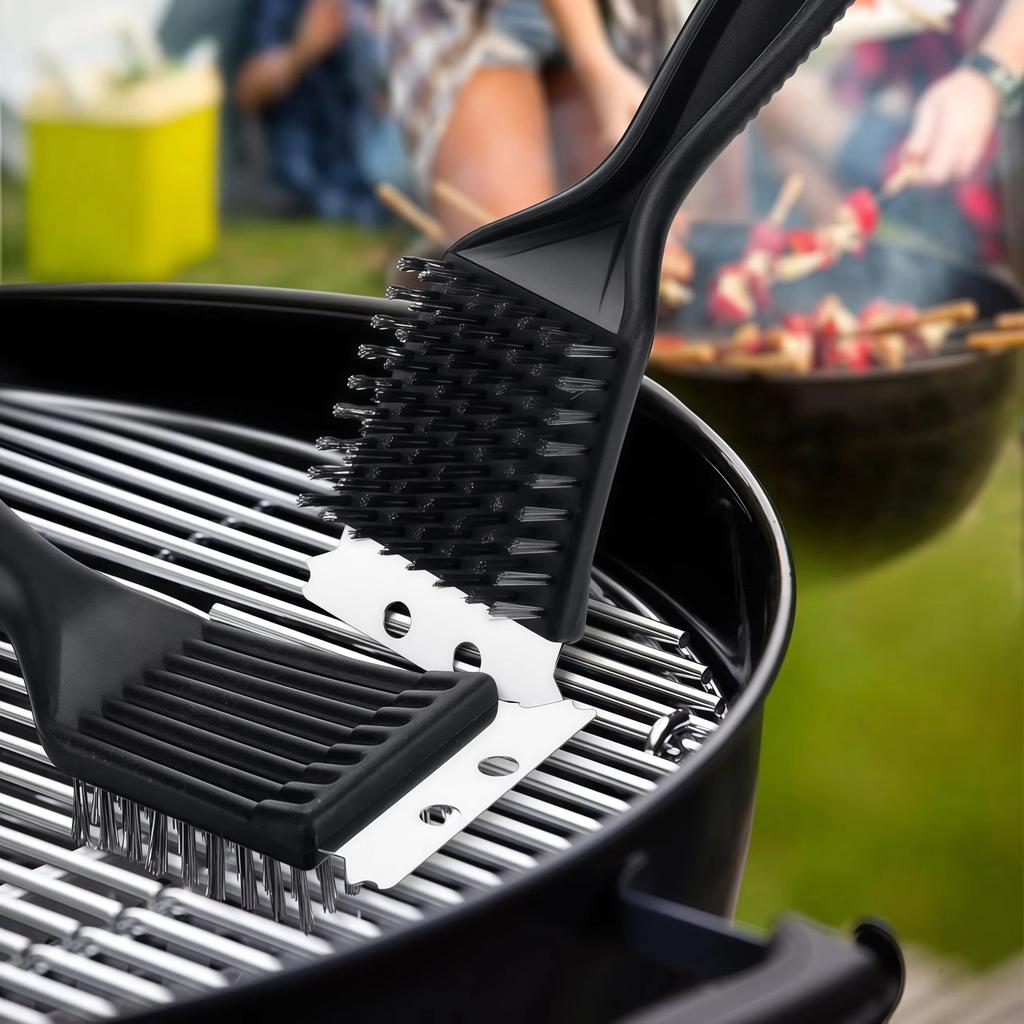 Metal Grill Brush with Scraper Grill Cleaning Brush Durable Stainless Steel Bristle Grill Accessories