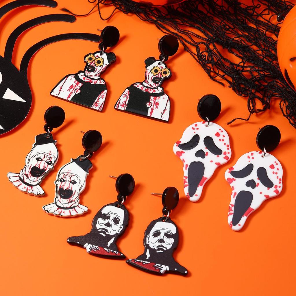 Double-Sided Acrylic Skull Earrings - Halloween Scary Head Ear Ornaments