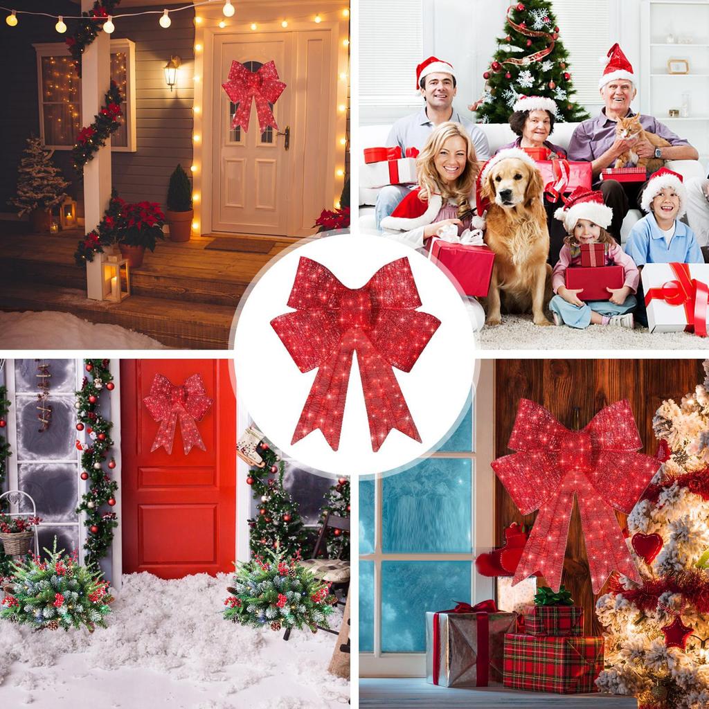 Wreath Bow 23.6in Lighted Garland Christmas Decorations Wreath for New Year Fireplace Table Centerpiece Bedroom Party Farmhouse