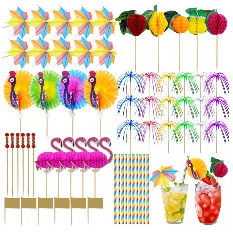 Cross-Border Party Decoration Set: Fireworks, Flags, Hawaiian Straw, Fruit Umbrellas, and 3D Honeycomb Signs