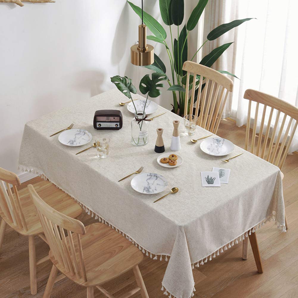 Linen Tablecloths Fabric Tassel Tablecloth Dust-Proof Table Cover For Kitchen Dinning Tabletop Home Decoration Everyday Use