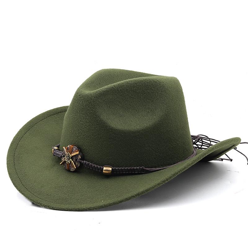 Hot-selling new western cowboy hat woolen jazz top hat men and women's ethnic style autumn and winter felt hat big eaves hat