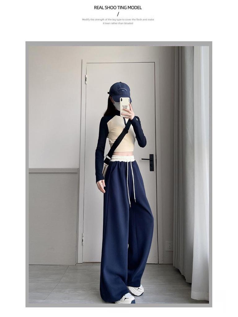 Women's High-Waisted Color Block Wide-Leg Sweatpants for Spring/Autumn 2026