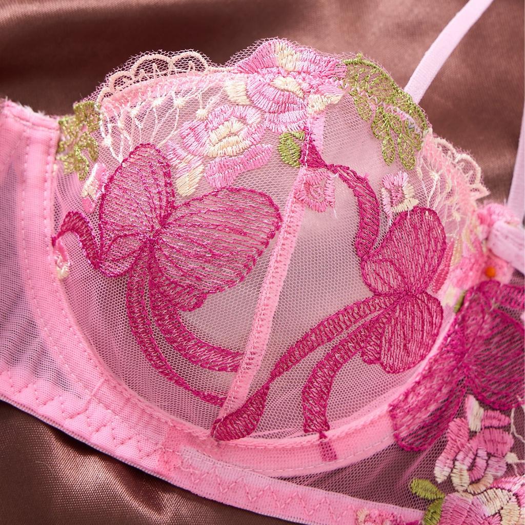 New Pink Embroidered Sexy Lingerie European and American Women's Flirting Sex Clothing Bra Spot