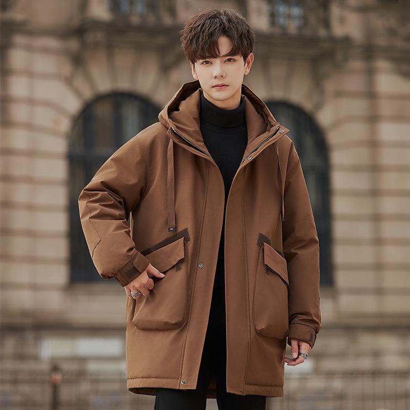 Men's Trendy Mid-Length Down Jacket with Thick Rabbit Fur Lining
