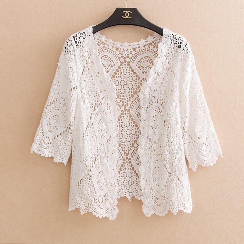 Summer 2024 Crochet Knit Cardigan: Lightweight Cotton Shawl for Sleeveless Dresses