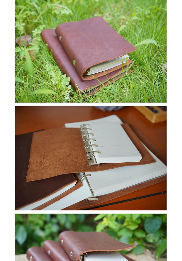 Handcrafted A5 Ring Binder Cowhide Leather Sketchbook - Refillable 