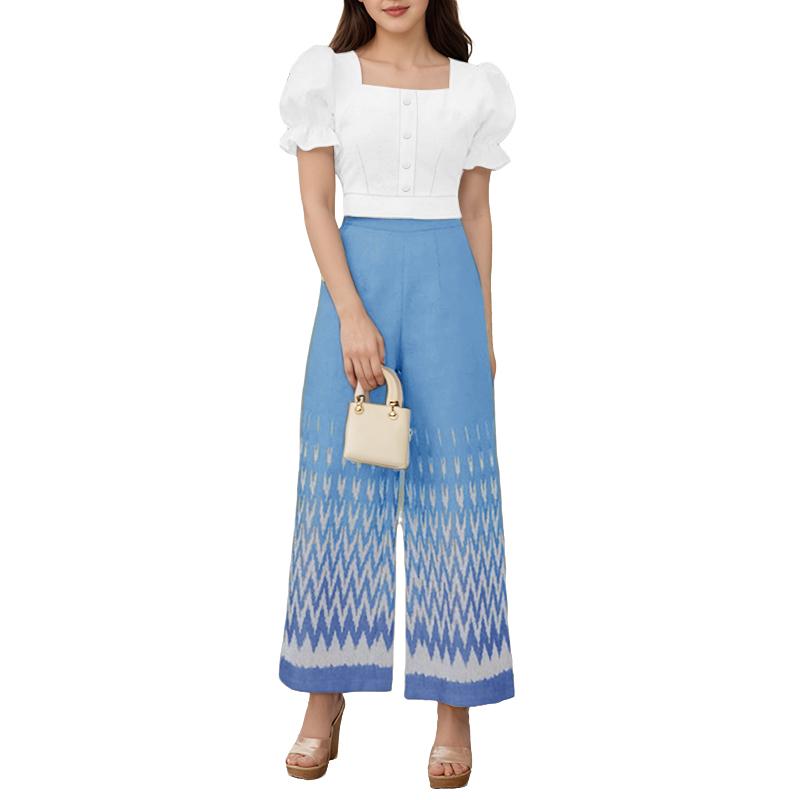 

ZANZEA Women Short Sleeve Blouse and Print Pants Summer Two Piece Suit Sets S