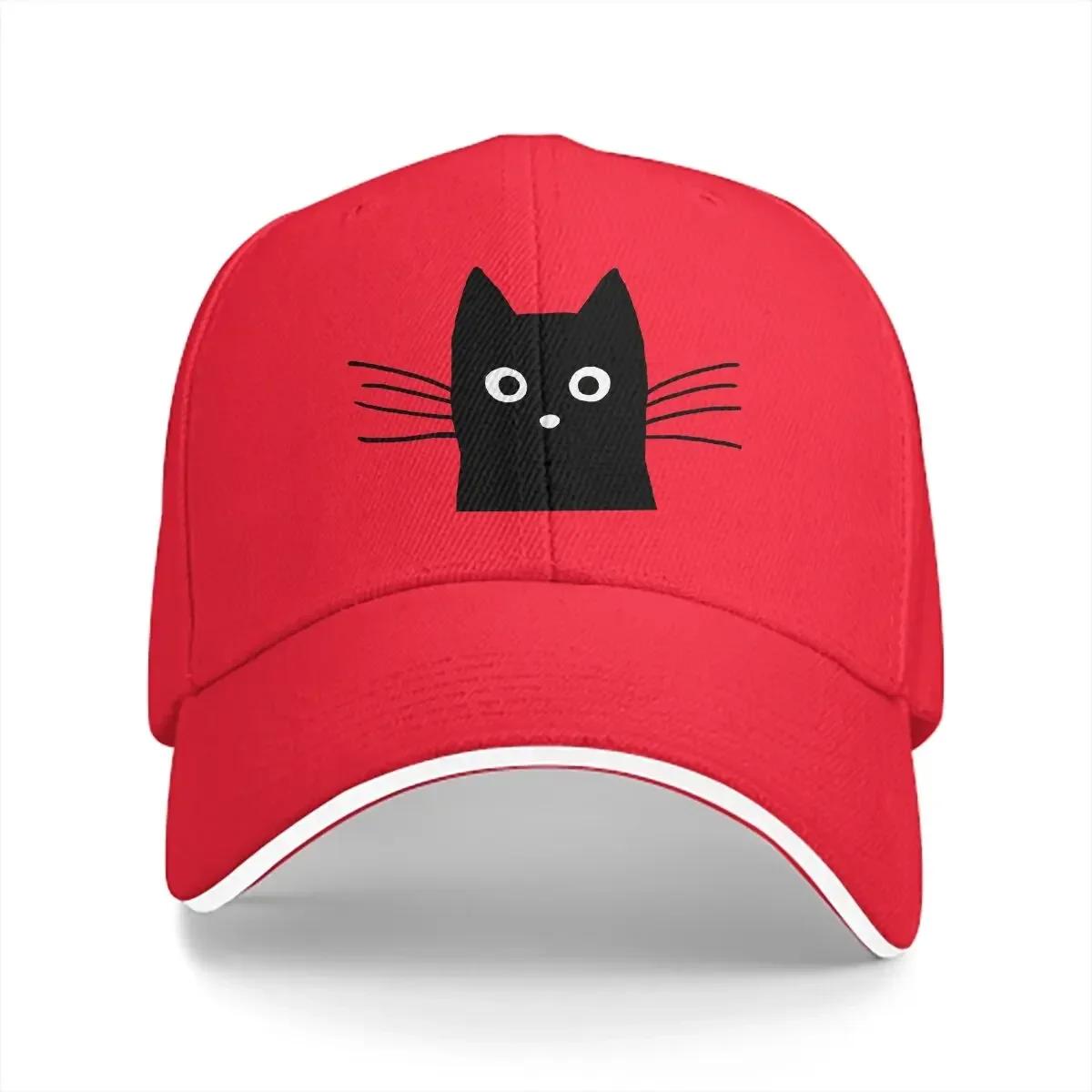 

Washed Unisexs Baseball Cap Black Cat Face Classic Trucker Snapback Caps Adjustable Dad Hat Cat Lover Golf Hats One Size