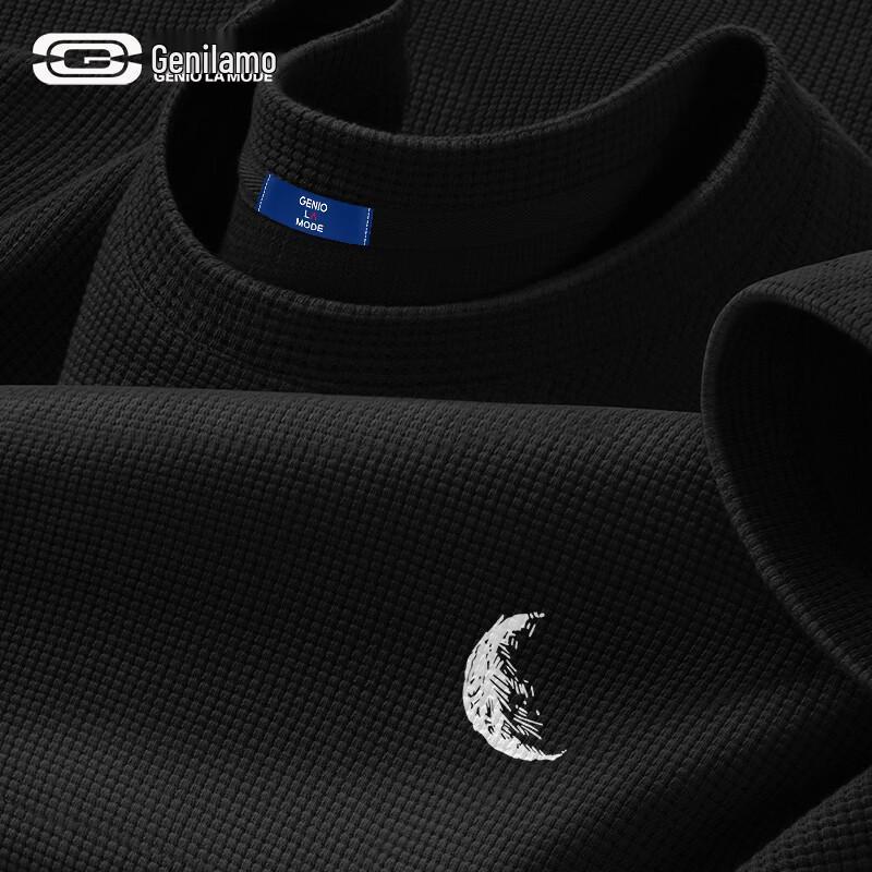 GENIOLAMODE Men's 220G Waffle Knit Crew Neck Short Sleeve T-Shirt