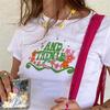 European, American English slogans Printed sexy exposed navel short T-shirt fashionable round neck slim slim top women's multi-picture