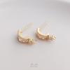 14K Gold-Filled Zircon C-Shaped Stud Earrings with Open Jump Ring and 925 Silver Posts