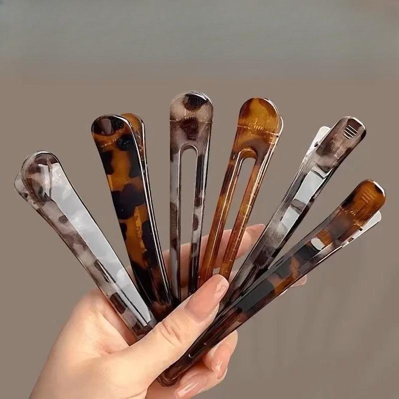 2 Pcs Large Leopard Print Hair Clips Duckbill Edge Clips Non-Slip Grip for Back Head Styling Women's Fashion Hairpins