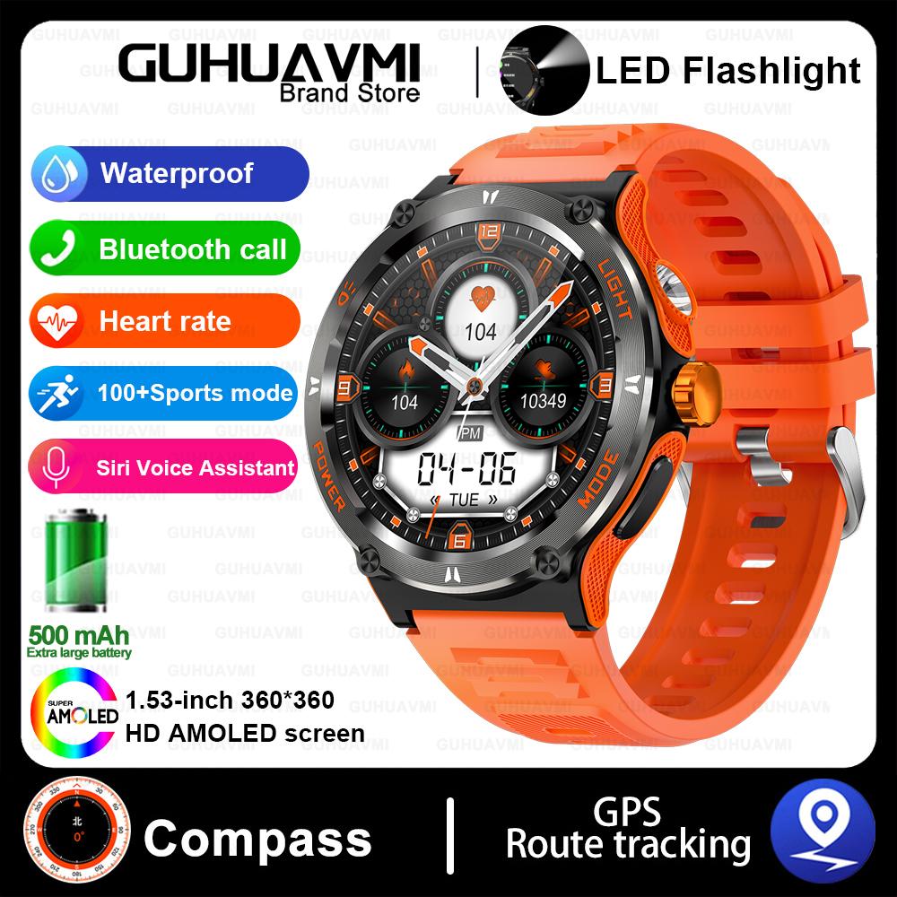 

KT76 Smart Watch 3ATM Waterproof 1.53 Men Sport Compass LED Strong Light Heart Rate Sleep Analysis Bluetooth Call Smartwatches LED Lighting помаранчевий