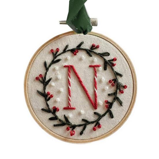 Yousheng DIY Embroidered Christmas Ornament Embroidered Initial Crafting Kit Mini Christmas Embroidery Kit for Beginners Xmas Tree Decor