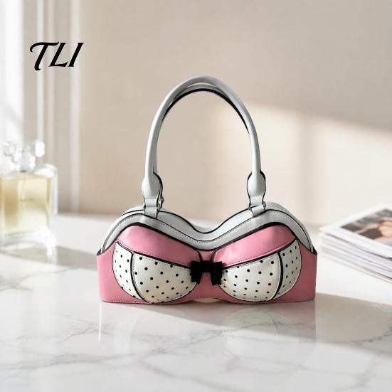 Borsa a Spalla Estetica di Nicchia a Pois a Forma di Reggiseno per Donna, Pelle PU Creativa con Compatto Spazio di Archiviazione Stratificato, Tracolla Regolabile, Moda