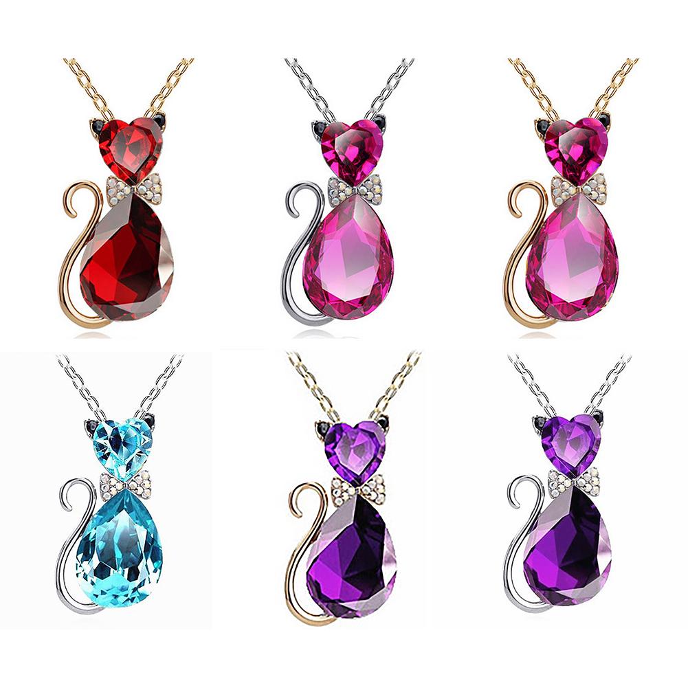 Luxury Wedding Bridal Women Cat Rhinestone Charm Pendant Necklace Party