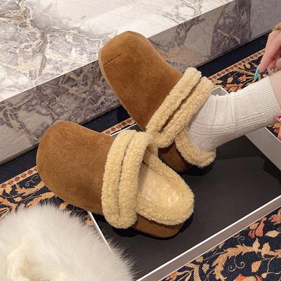 2025 Autumn and Winter Retro Style Leopard Print Bag Head Half Slippers Women's College Fashion Versatile Casual Fluffy Shoes