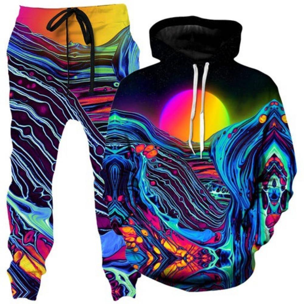 Colorful Abstract Mandala 3D Print Hoodies Pants Set Men's Sweatshirts Sweatpants Two Piece Suits Outdoor Tracksuit Man Clothing