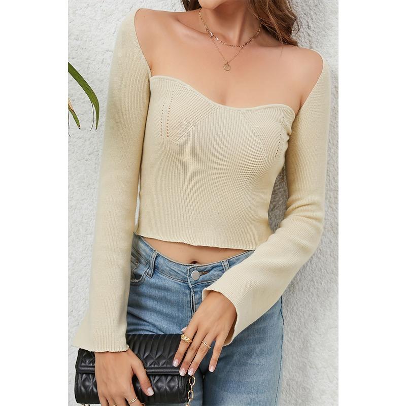 Autumn and Winter Women's Knitwear Hollowed Out Navel Sexy Short Tops Long-sleeved Knitwear