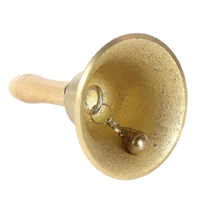 Loud Solid Brass Hand Call Bell Dinner Service Bell with Wooden Handle 8CM Brass Handbells Loud Ringing Bell Enduring