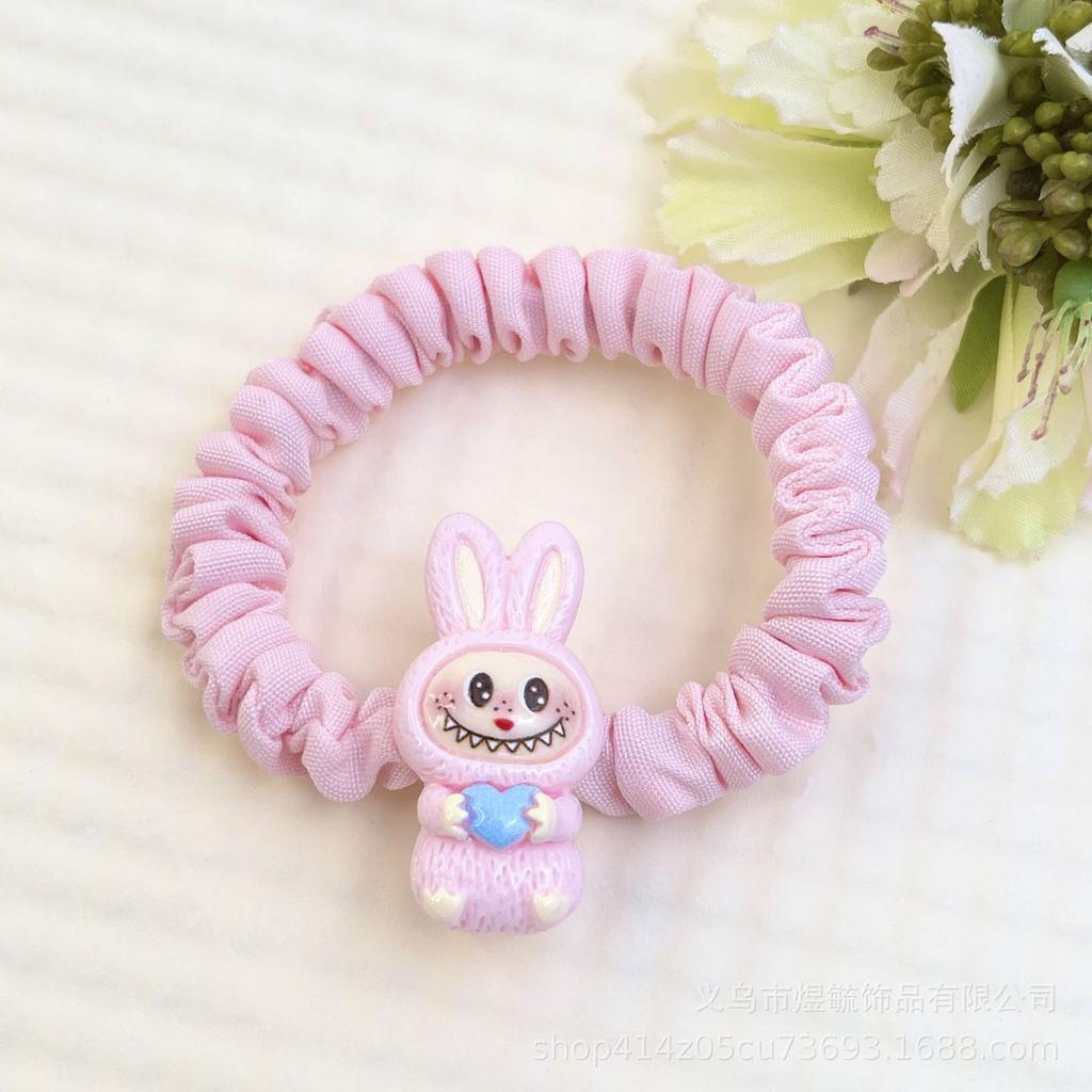 5 Fotos Dibujos Animados Labubu Goma Elástica para el Pelo Blanca Rota para Mujeres y Niños