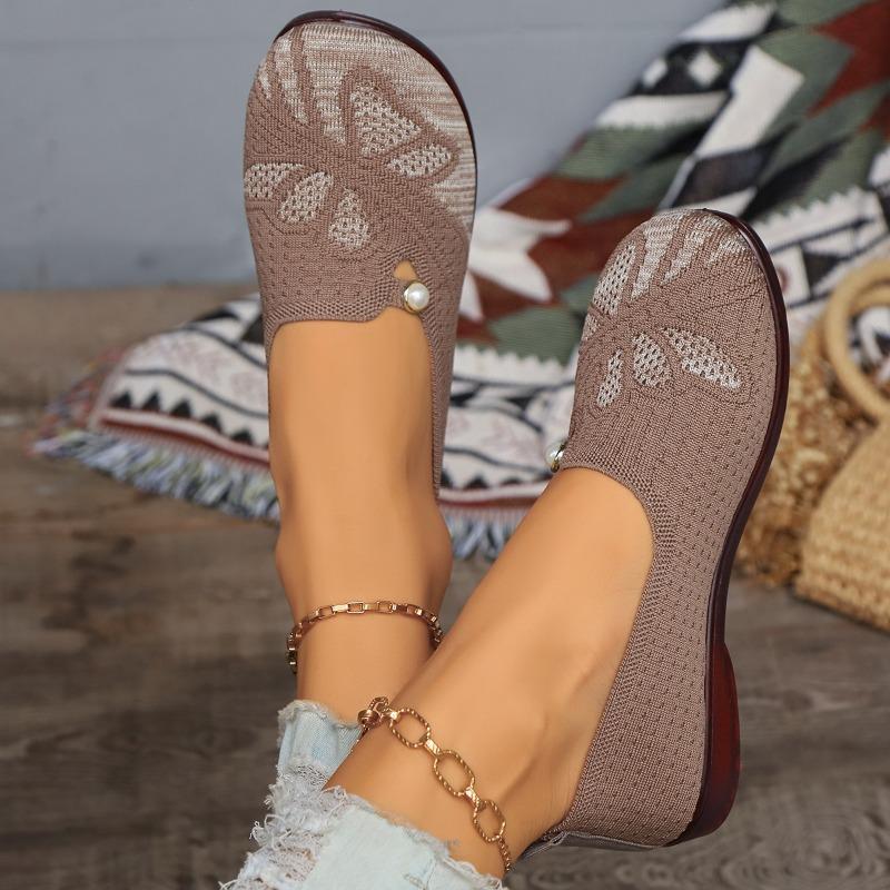 Fashion 2024 Women's Flat Shoes Square Toe Mesh Loafers Shallow Mouth Women's Flat Shoes Soft Sole Knitted Flat Shoes Casual Slip-ons